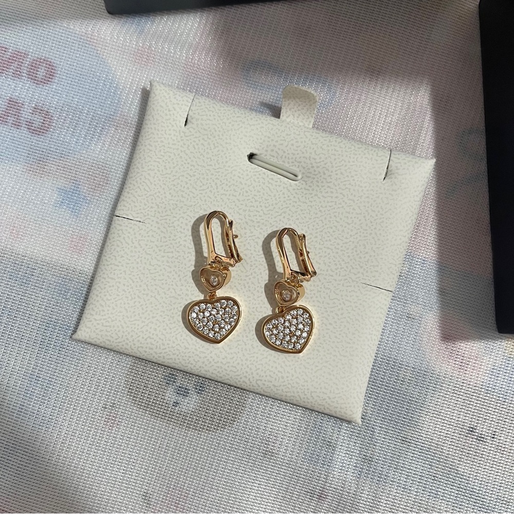 Chopard Gold Heart Pave Drop Earrings with Crystals